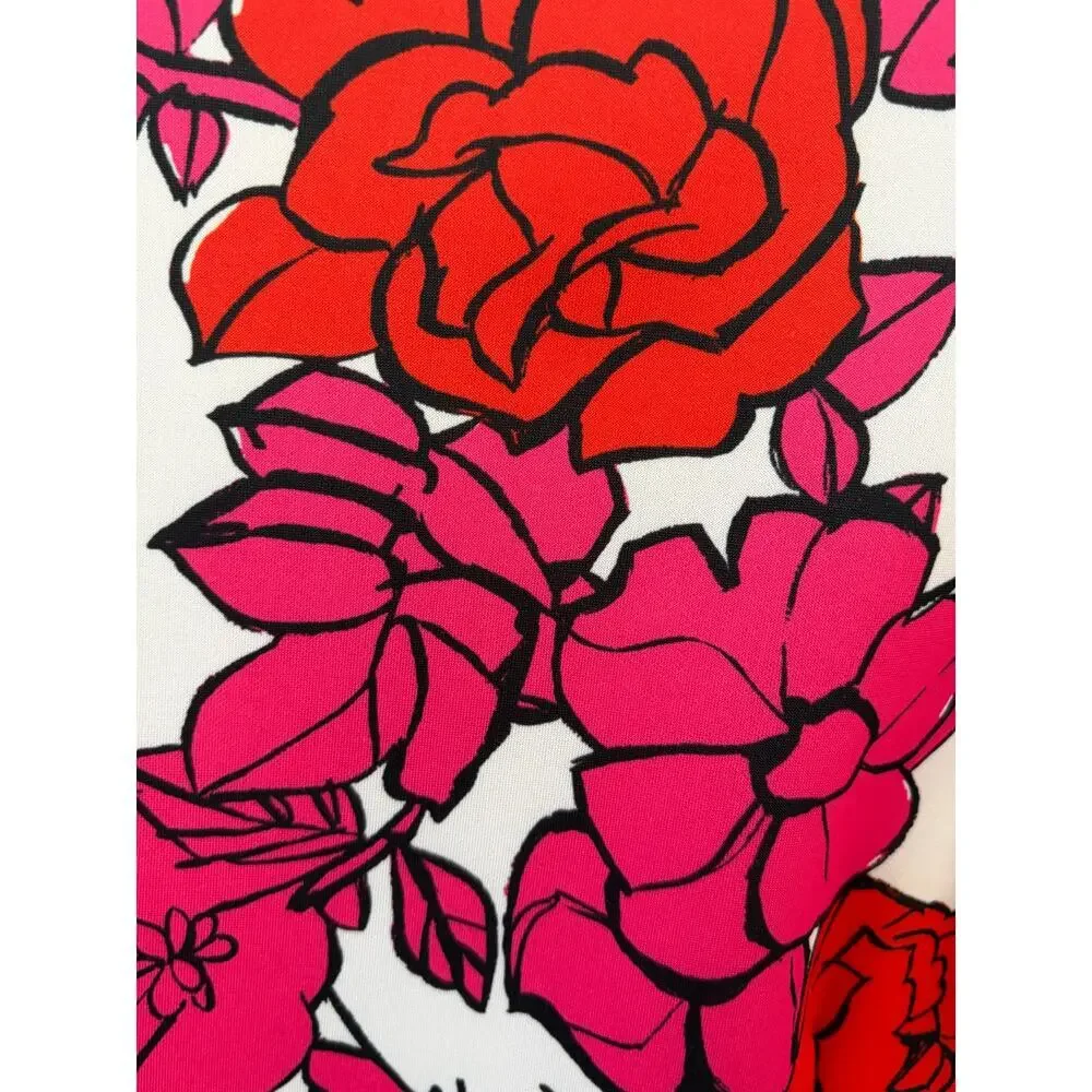 New York & Company Pink Red Floral Fit & Flare Dress Size M